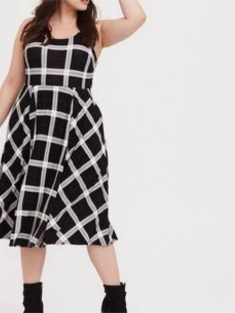 Torrid 1 Black & White pink line Plaid A-Line Dress pockets fit and flare